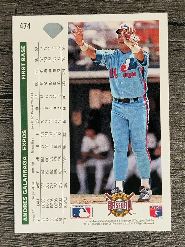1992 Upper Deck #474 Andres Galarraga