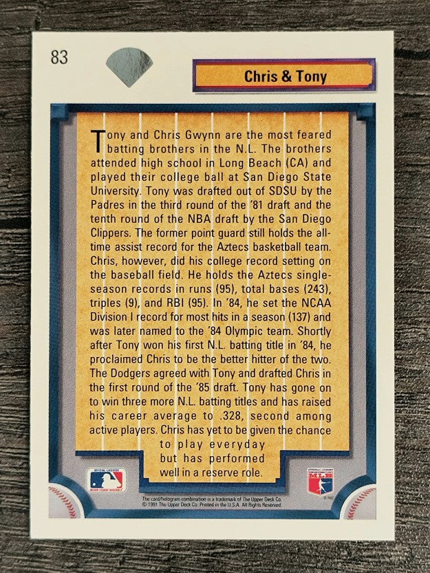 1992 Upper Deck #83 Tony/Chris Gwynn