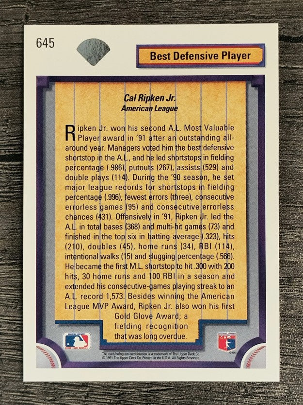 1992 Upper Deck #645 Cal Ripken DS