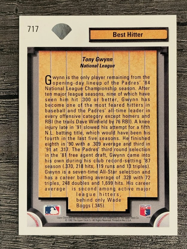 1992 Upper Deck #717 Tony Gwynn DS