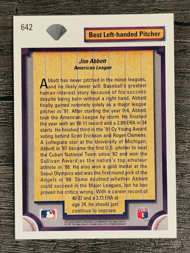 1992 Upper Deck #642 Jim Abbott DS