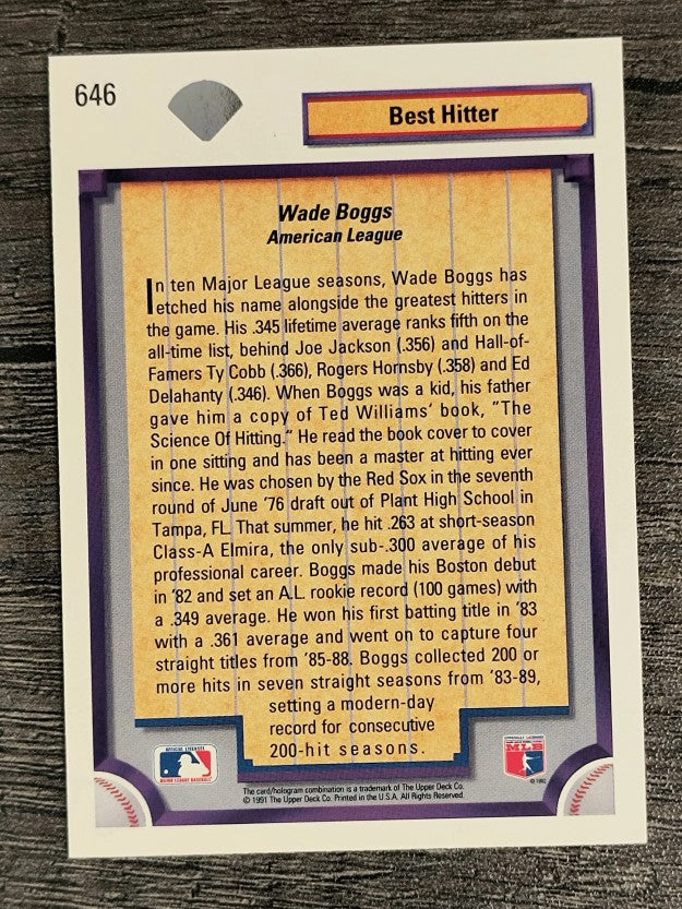 1992 Upper Deck #646 Wade Boggs DS