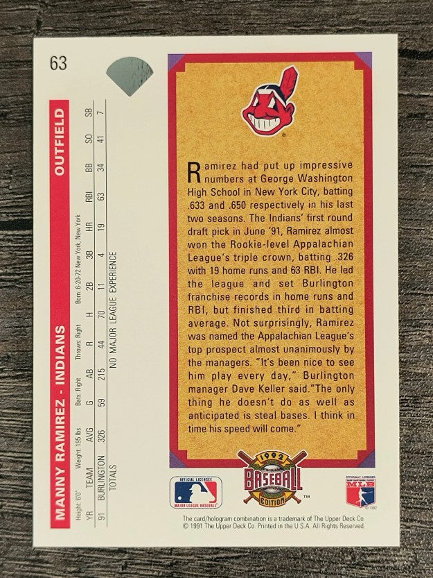 1992 Upper Deck #63 Manny Ramirez RC