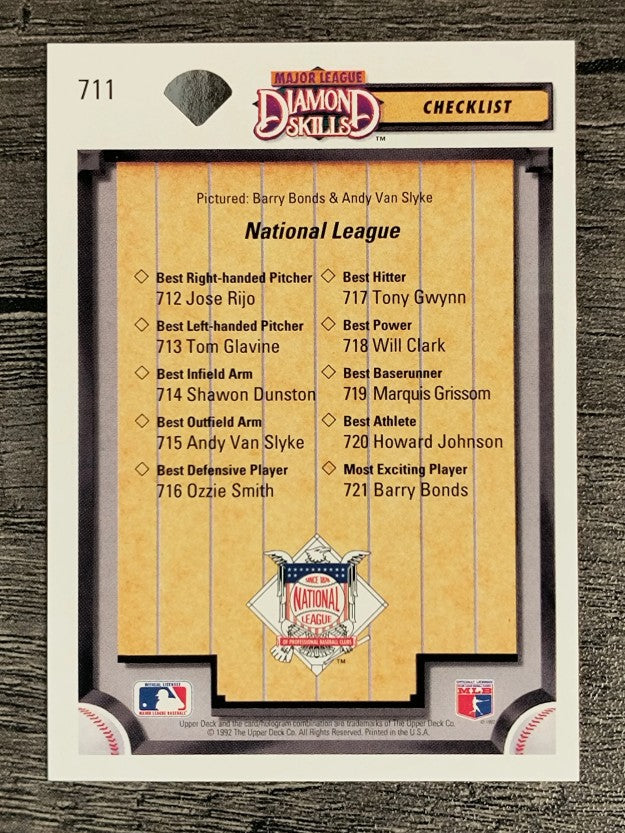 1992 Upper Deck #711 Barry Bonds/Andy Van Slyke CL