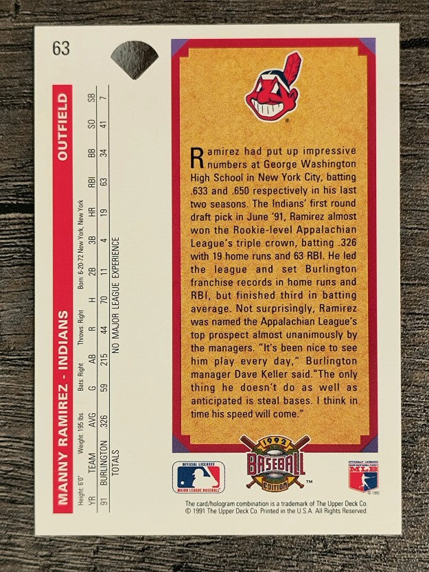 1992 Upper Deck #63 Manny Ramirez RC (NM)