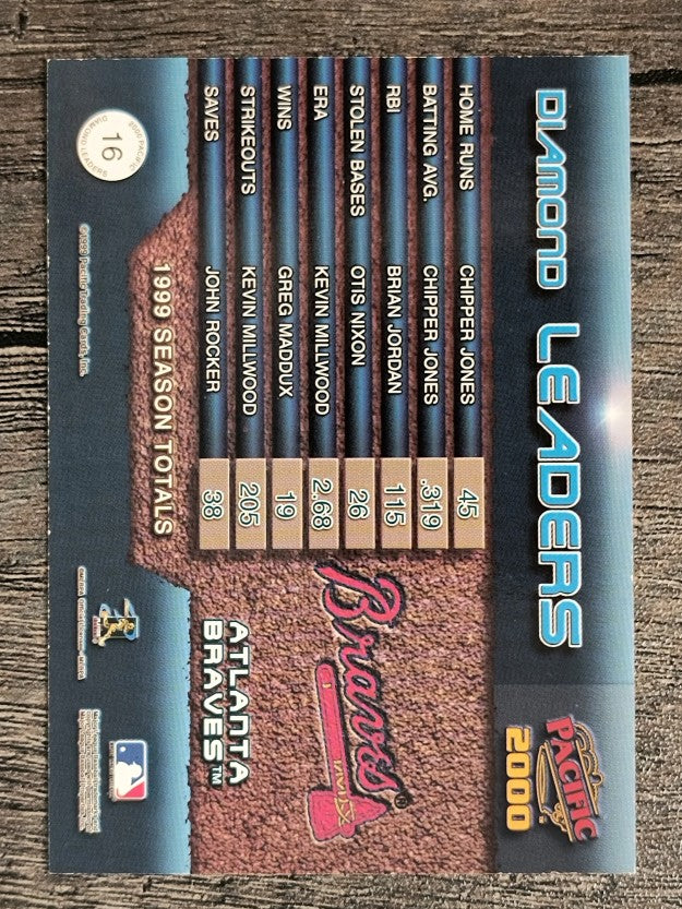 2000 Pacific Diamond Leaders #16 Chipper Jones/Brian Jordan/Greg Maddux (NM)