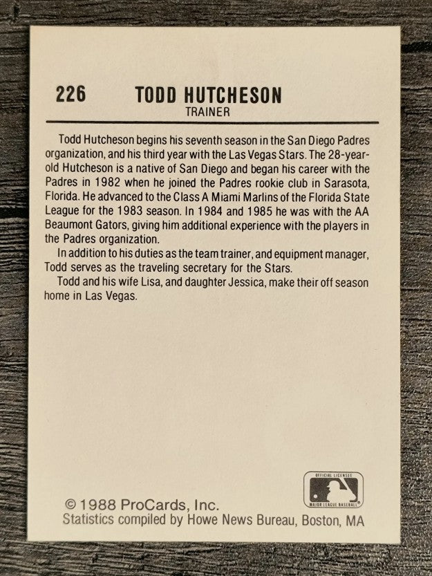1988 Las Vegas Stars ProCards #226 Todd Hutcheson