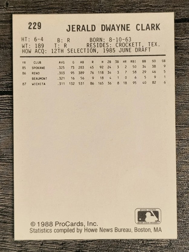 1988 Las Vegas Stars ProCards #229 Jerald Clark