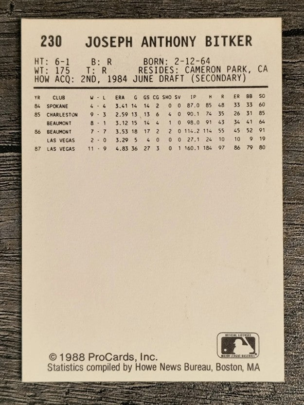 1988 Las Vegas Stars ProCards #230 Joe Bitker