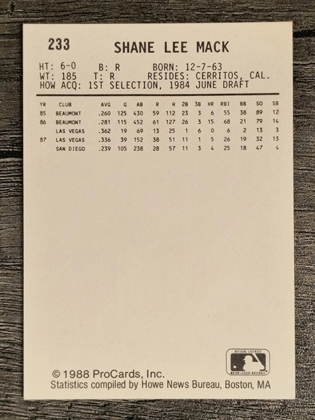 1988 Las Vegas Stars ProCards #233 Shane Mack