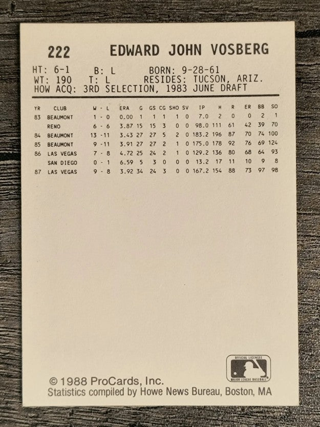 1988 Las Vegas Stars ProCards #222 Edward Vosberg