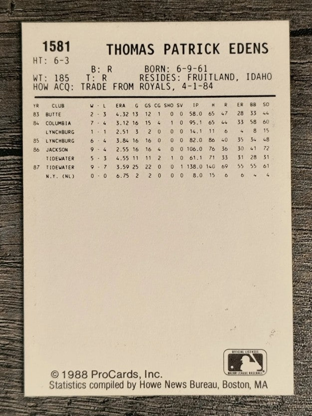 1988 Tidewater Tides ProCards #1581 Tom Edens
