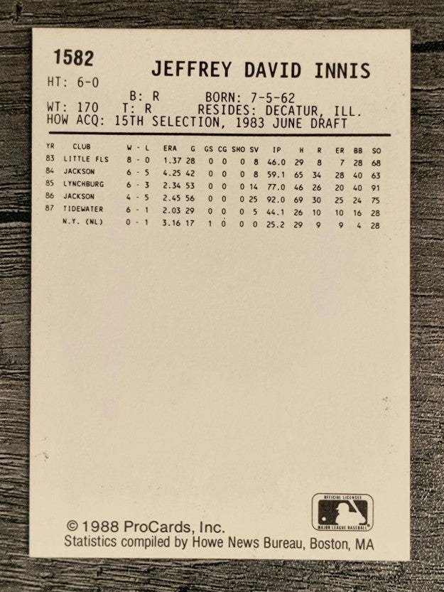 1988 Tidewater Tides ProCards #1582 Jeff Innis