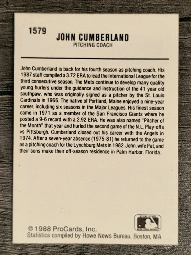 1988 Tidewater Tides ProCards #1579 John Cumberland