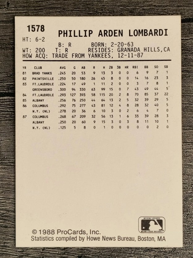 1988 Tidewater Tides ProCards #1578 Phil Lombardi