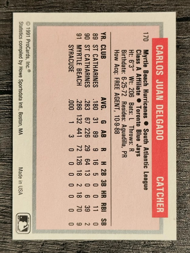 1991-92 ProCards Tomorrow's Heroes #170 Carlos Delgado