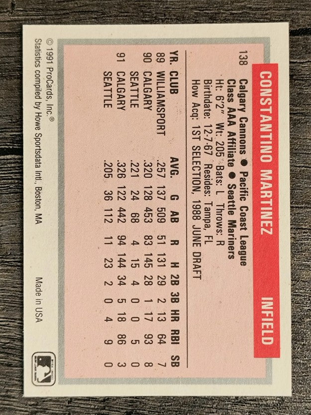 1991-92 ProCards Tomorrow's Heroes #138 Tino Martinez