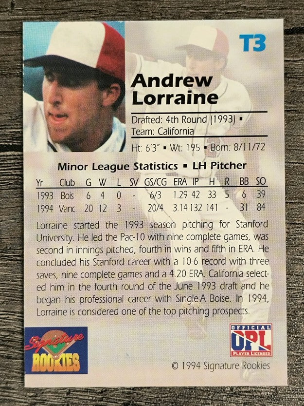 1994 Signature Rookies Draft Picks Top Prospects #T3 Andrew Lorraine