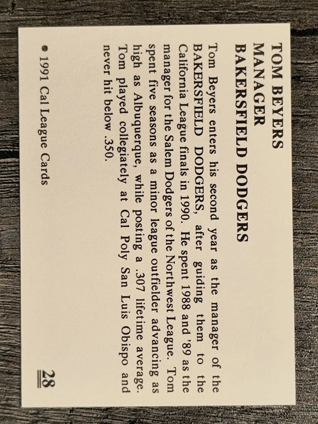1991 Bakersfield Dodgers Cal League #28 Tom Beters