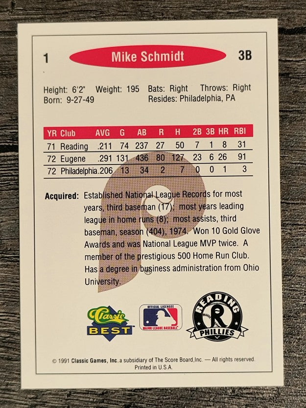1991 Classic/Best #1 Mike Schmidt