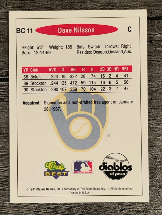 1991 Classic/Best Gold Bonus #BC11 Dave Nilsson
