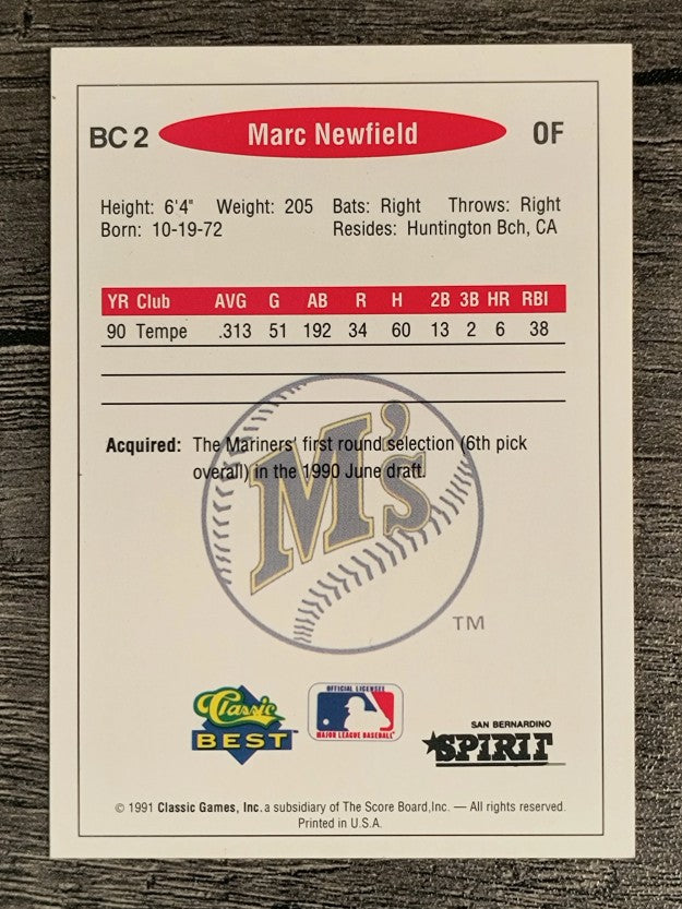 1991 Classic/Best Gold Bonus #BC2 Marc Newfield