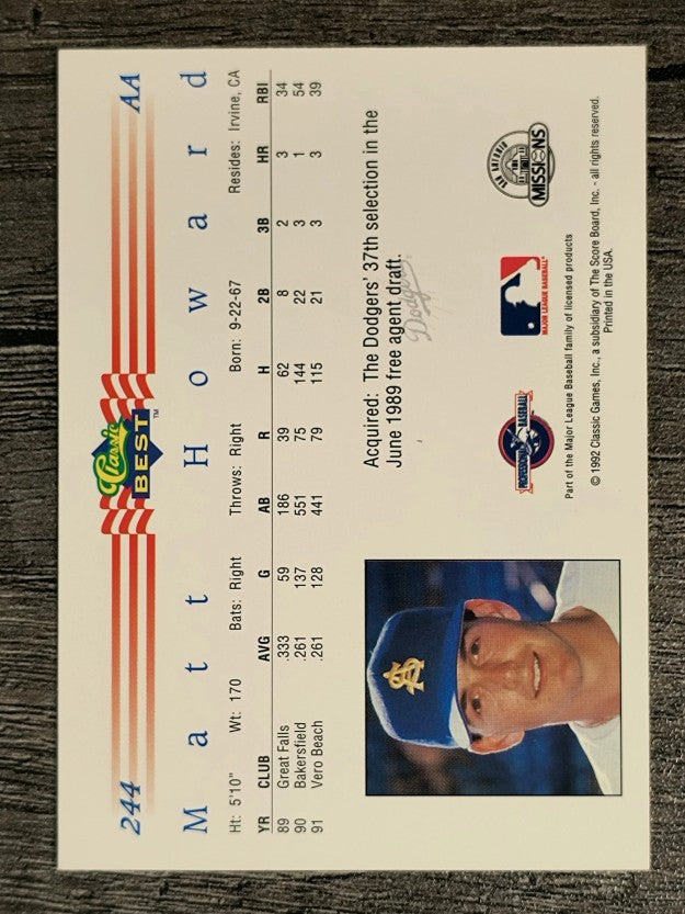 1992 Classic/Best #244 Matt Howard