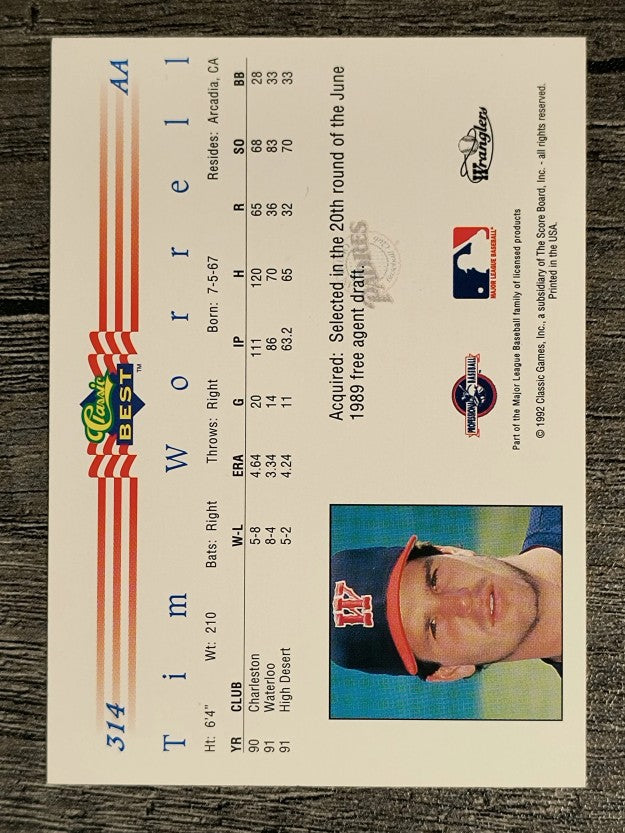 1992 Classic/Best #314 Tim Worrell