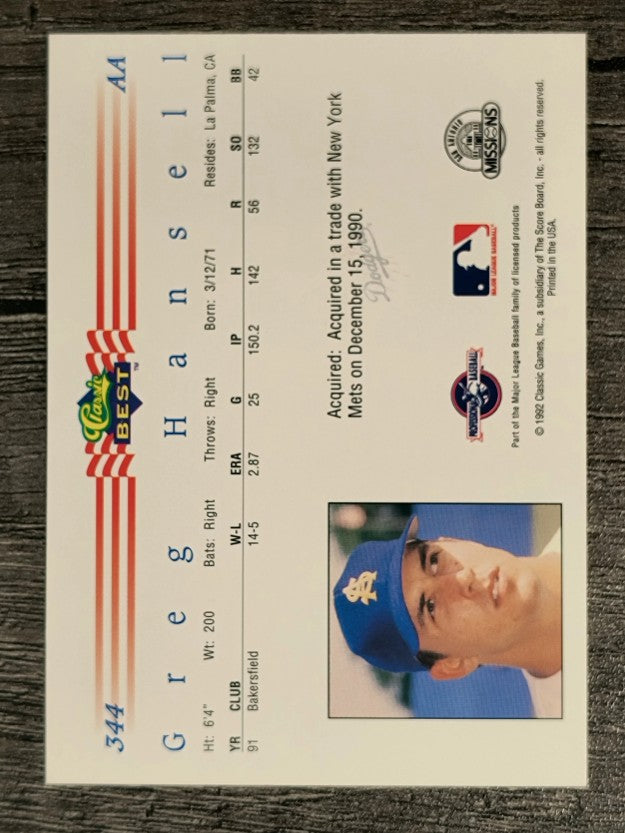 1992 Classic/Best #344 Greg Hansell