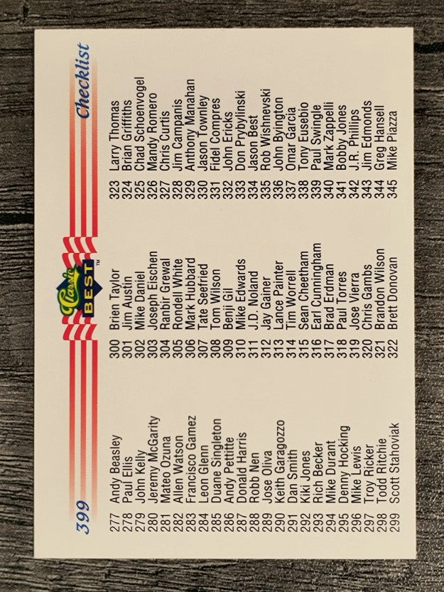 1992 Classic/Best #399 Checklist 277-345