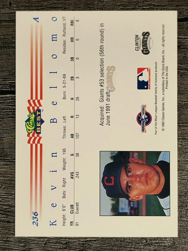 1992 Classic/Best #236 Kevin Bellomo