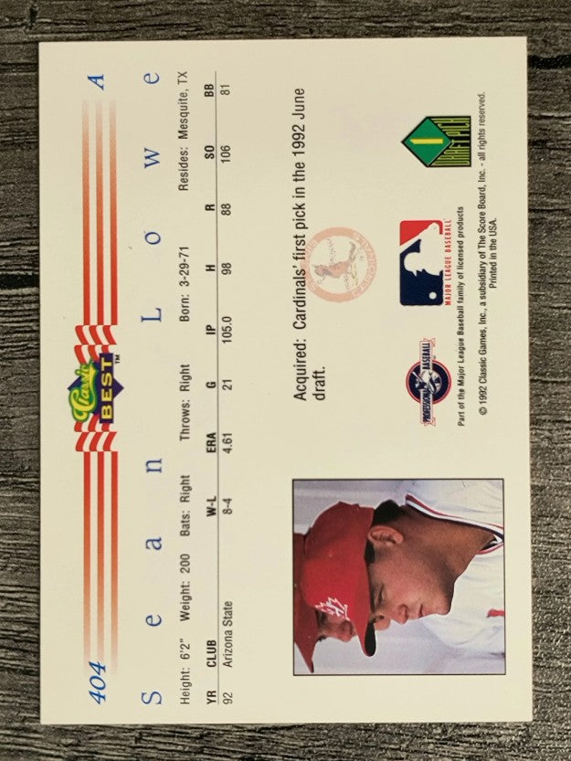 1992 Classic/Best #404 Sean Lowe