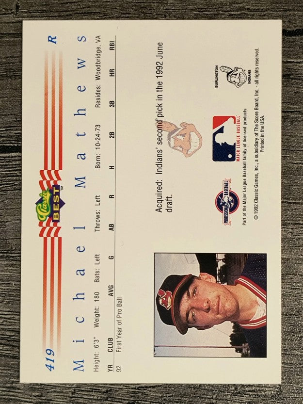 1992 Classic/Best #419 Michael Matthews