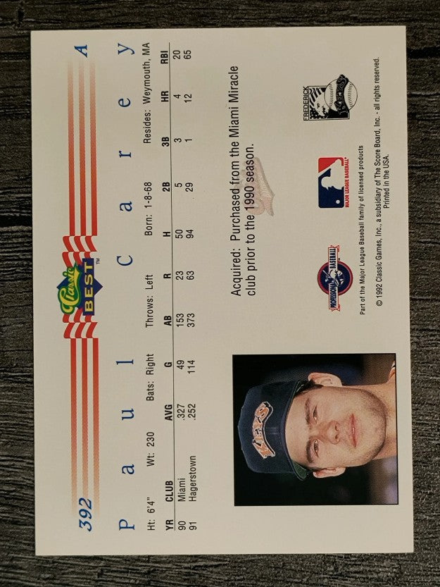 1992 Classic/Best #392 Paul Carey