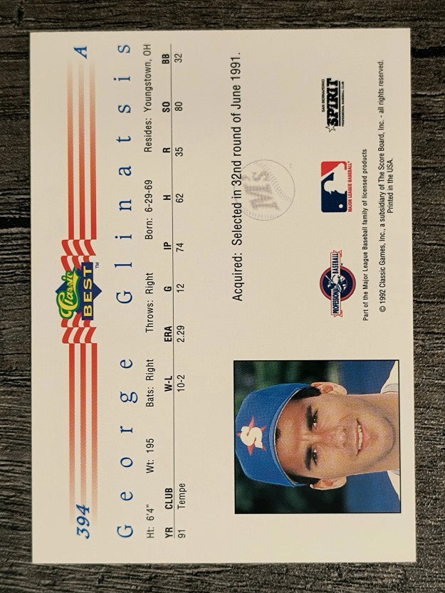 1992 Classic/Best #394 George Glinatsis