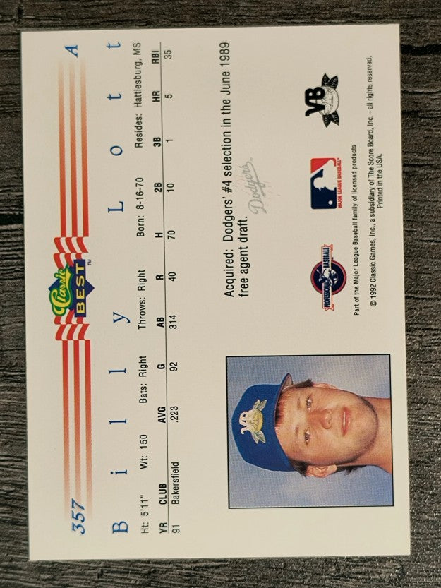 1992 Classic/Best #357 Billy Lott