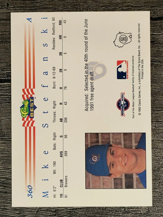 1992 Classic/Best #360 Mike Stefanski
