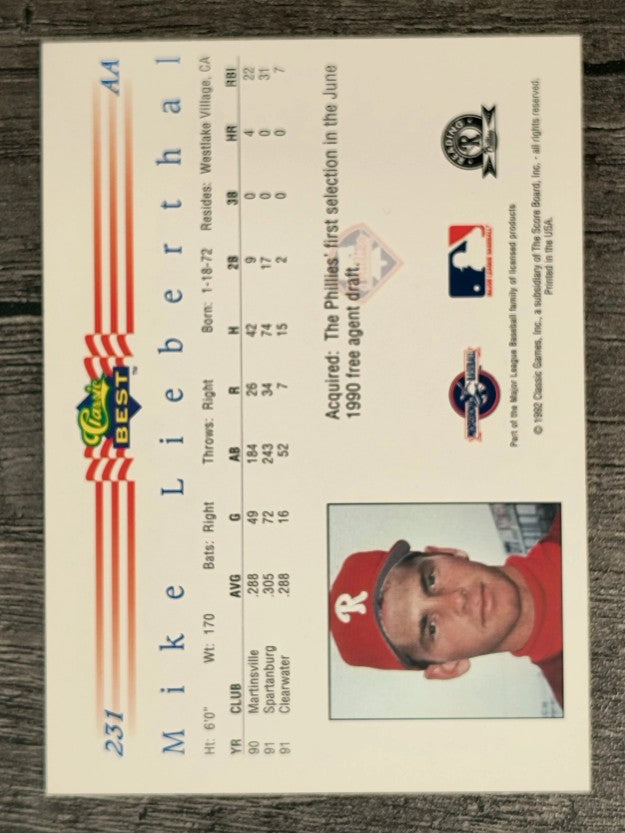 1992 Classic/Best #231 Mike Lieberthal