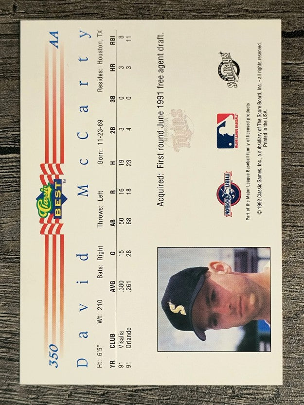 1992 Classic/Best #350 David McCarty