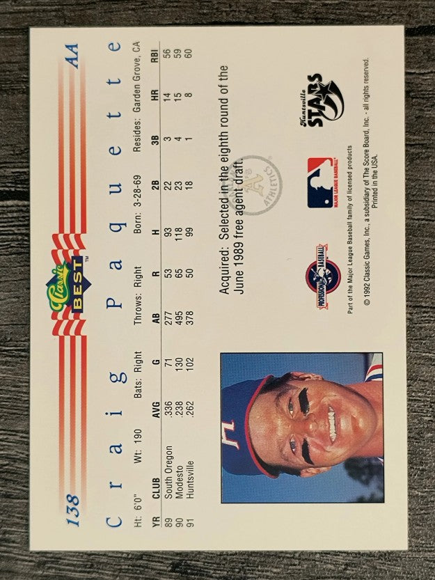 1992 Classic/Best #138 Craig Paquette
