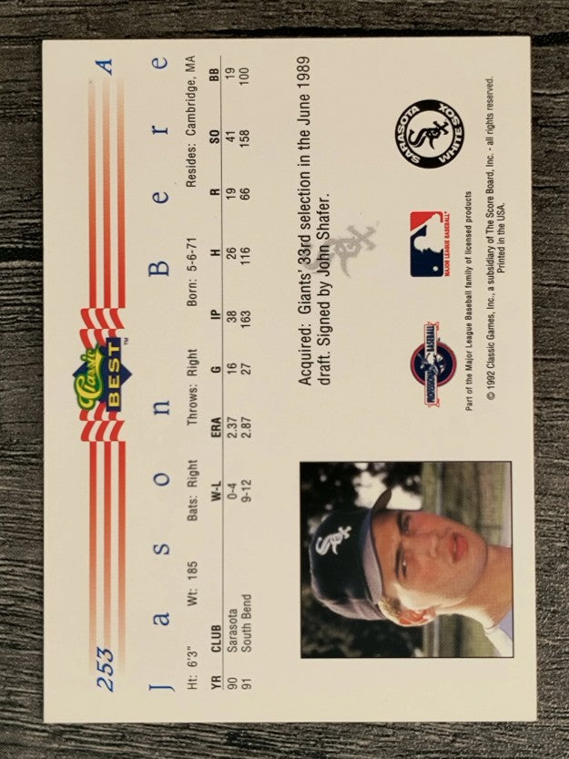1992 Classic/Best #253 Jason Bere
