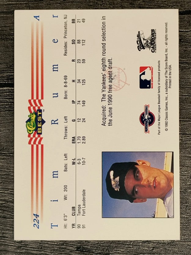 1992 Classic/Best #224 Tim Rumer