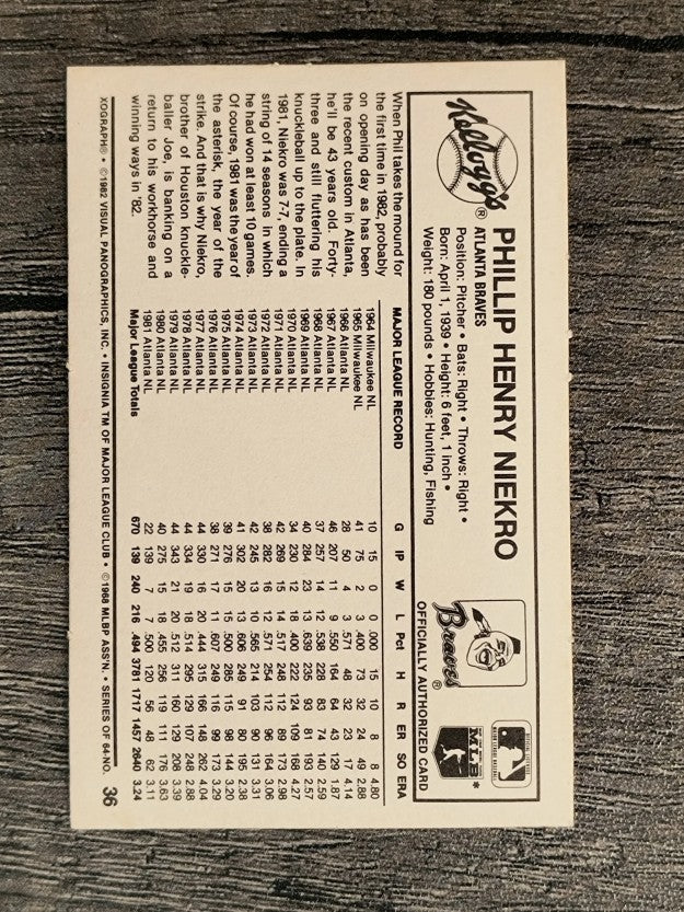 1982 Kellogg's #36 Phil Niekro