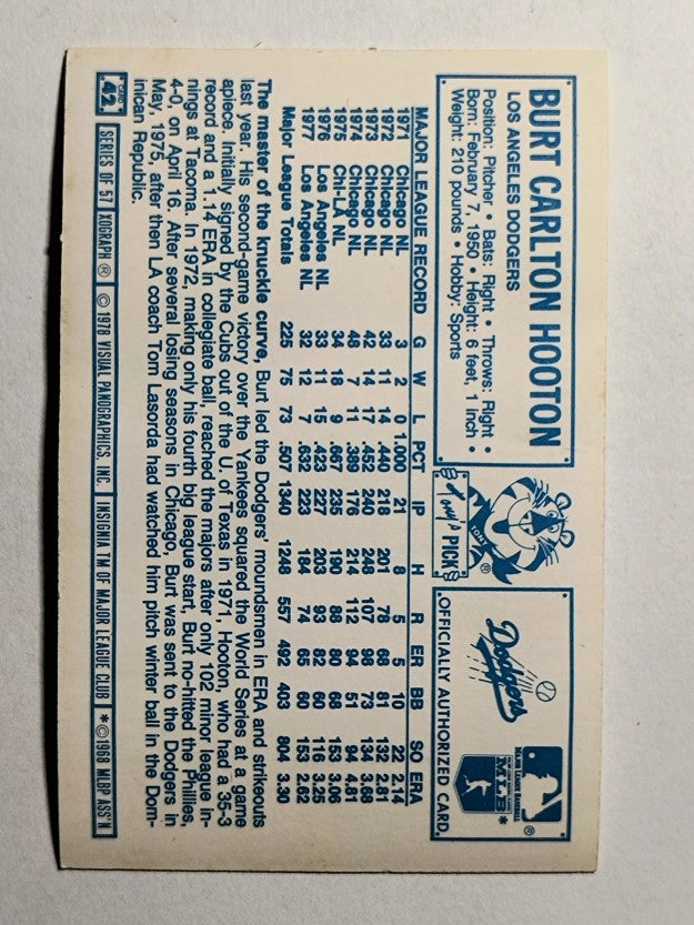 1978 Kellogg's #42 Burt Hooton (POOR)