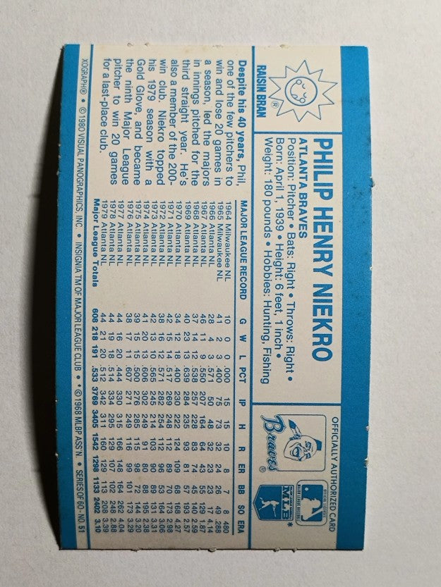 1980 Kellogg's #51 Phil Niekro (NMMT)