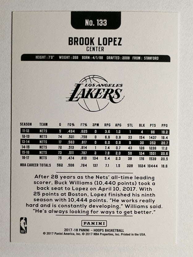2017-18 Hoops Red #133 Brook Lopez