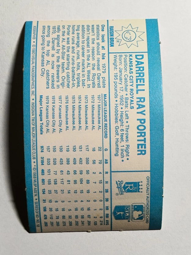 1980 Kellogg's #12 Darrell Porter (POOR)