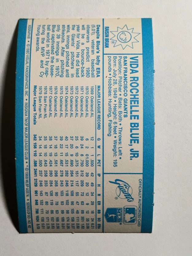 1980 Kellogg's #42 Vida Blue (MINT)