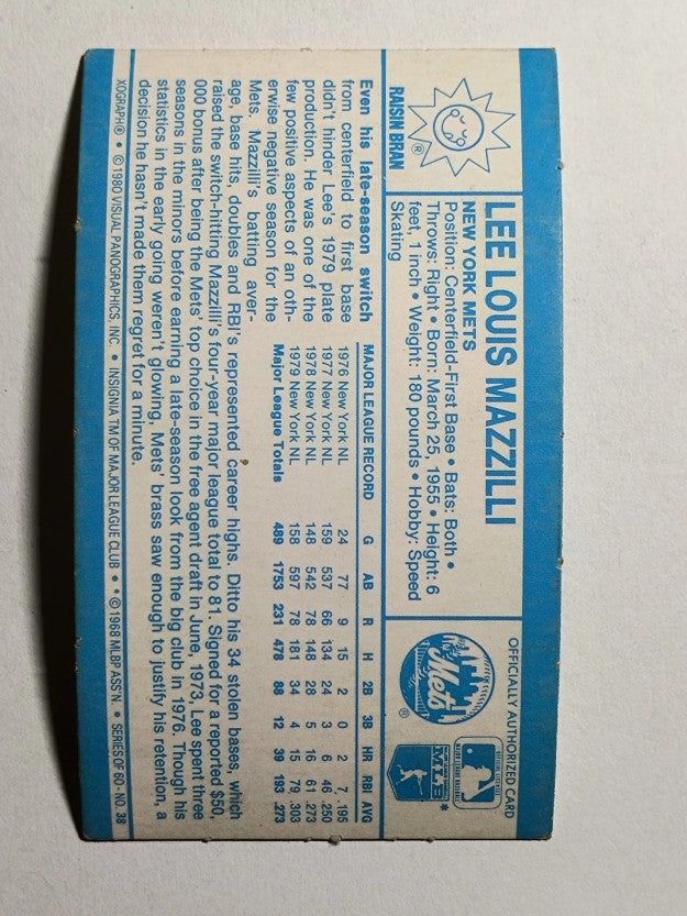 1980 Kellogg's #38 Lee Mazzilli (EXMT)