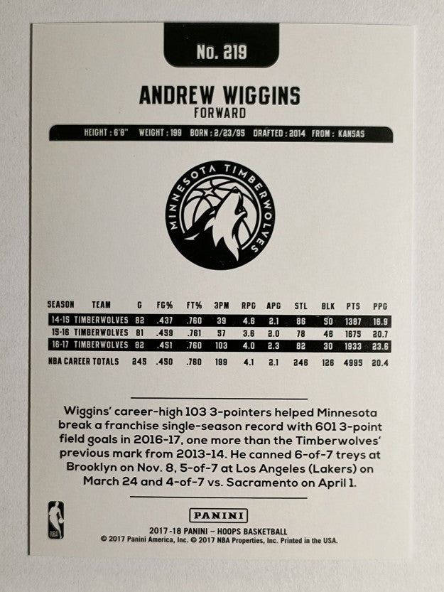 2017-18 Hoops Blue Checkerboard #219 Andrew Wiggins